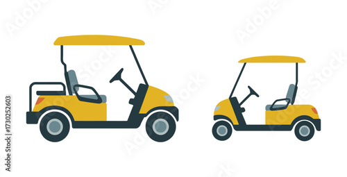 Two yellow golf carts on a white background vector illustration
