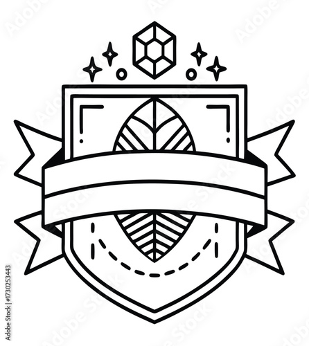 Elegant Nature-Inspired Emblem: A captivating, artistically rendered emblem showcases a leaf nestled within a shield, adorned with embellishments, celebrating the purity and simplicity of nature.