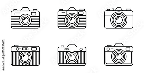 Variety of vintage and modern camera icons in black and white