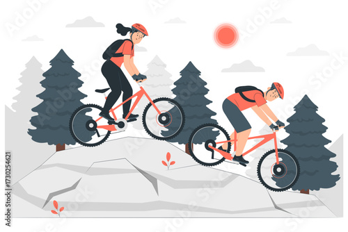 mountain bike Semi Flat Illustrations
