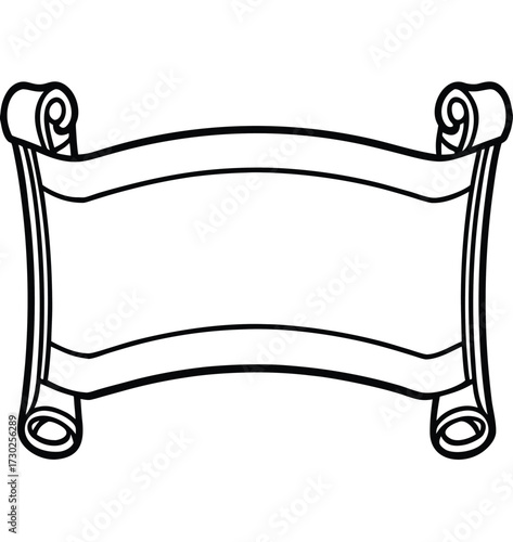Ancient Scroll Illustration: This image is a black and white illustration of an ancient scroll with space for custom content. A symbol of history and knowledge