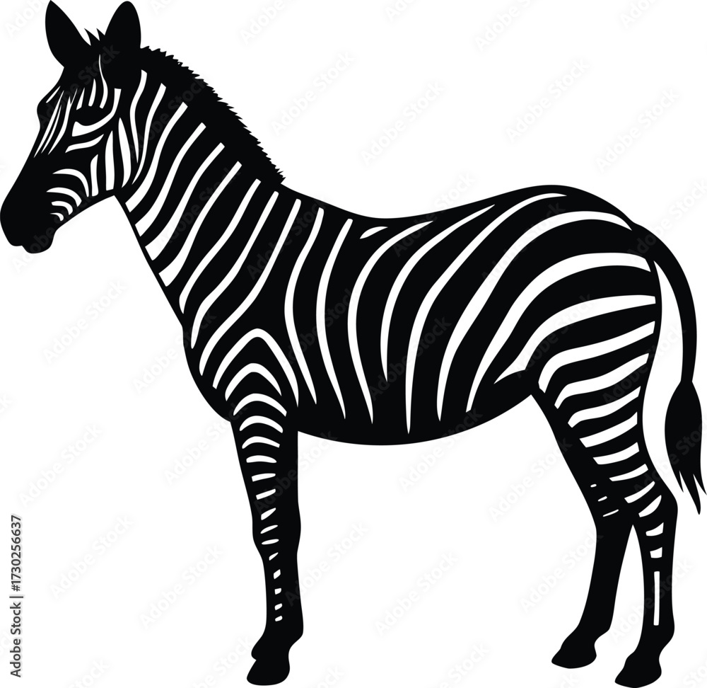Fototapeta premium Striking Zebra Silhouette Black and White Vector Illustration of a Wild Animal