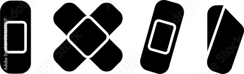 Variety of Black Adhesive Bandages Illustrations for Health Design