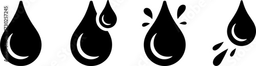 Black Water Droplets Set Liquid Drops with Splash and Dripping Design Elements for Tattoos and Coloring