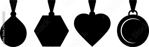 Black Silhouette Pendant Shapes Teardrop Hexagon Heart Circle Jewelry Design Vector
