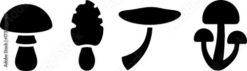 Silhouette Collection of Different Wild Mushrooms Vectors for Nature Design and Tattoo Concepts