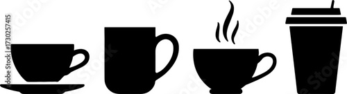 Coffee Cup Mug Hot Drink Takeaway Cup Silhouette Vector Illustration for Menu Design