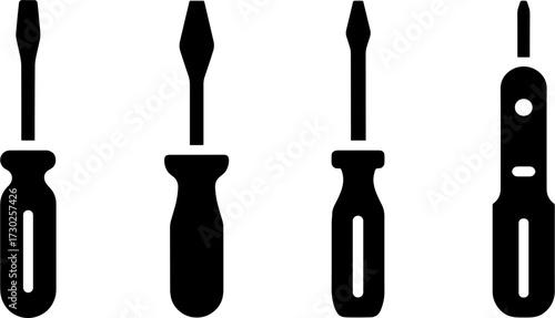 Flat Black Screwdrivers Different Handle Shapes and Blade Types for Tool Design