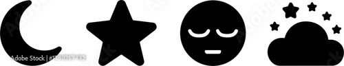 Sleep and Nighttime Vectors Moon Star Sleepy Face Cloud with Stars for Relaxation Design