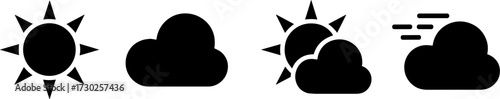 Weathers Sun Cloud Partly Cloudy and Windy Symbols for Weather Forecast and Mobile Apps