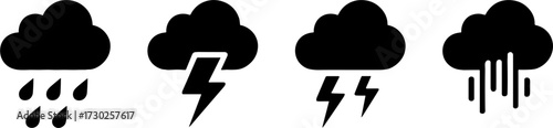 Weather Set Featuring Rain Thunderstorm and Cloud Designs