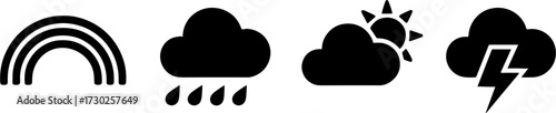 Weathers Set Featuring Rainbow Rain Cloud Sun Thunderstorm