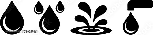 Black Water Drops Splash and Faucet Vector Graphics for Design