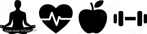 Wellnesss Meditation Heart Apple Fitness Symbols Vector