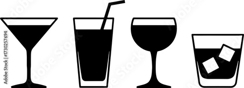 Cocktail Glasses Set Outline Design for Bar and Beverage Themes