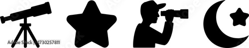 Telescope Star Watcher Silhouette Moon and Stars for Astronomy and Stargazing Design