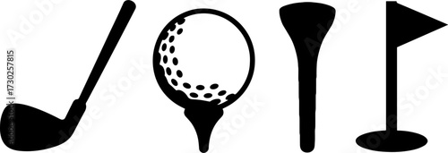 Golf Club Golf Ball Golf Tee and Golf Flag Set for Sports and Recreation Design