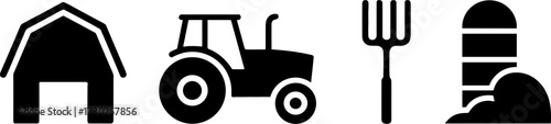 Farm Elements Set Featuring Barn Tractor Pitchfork and Silos