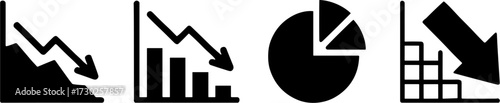 Declining Business Graphs Falling Arrow Chart and Pie Chart for Financial Analysis and Reports