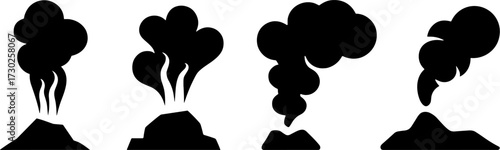 Volcanic Eruption Silhouettes with Diverse Smoke Patterns for Design Use