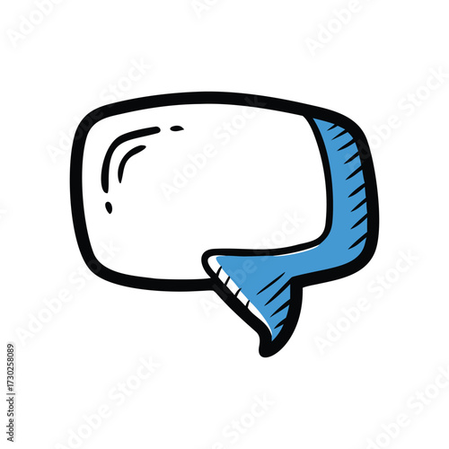 Stylized speech bubble with blue tail doodle communication chat message vector icon

