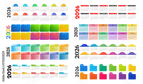 Set of calendars for 2026 isolated on a white background