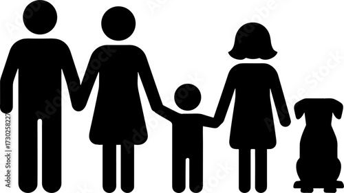 Family Illustration with Parents Children and Dog Symbolizing Love
