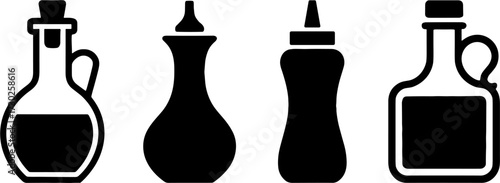 Kitchen Bottle Silhouettes Set of Sauce Dispenser Oil Container and Condiment Vessels for Cooking Design