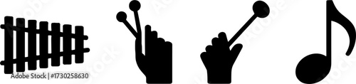 Black Silhouette Xylophone Mallets Musical Note Set for Music Learning and Design