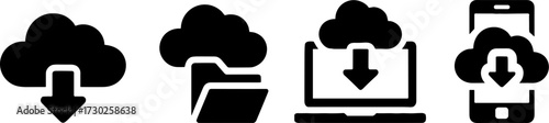 Cloud download folder laptop and smartphones data transfer technology concept for web design