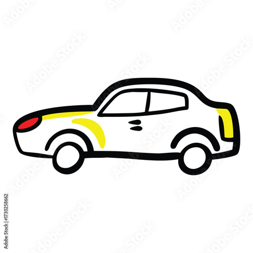 car with yellow side stripe and red taillight doodle transport vehicle vector icon