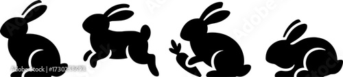 Four Playful Rabbit Silhouettes in Motion for Creative Projects