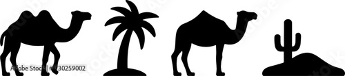 Silhouette Camels and Desert Elements for Adventure Themes