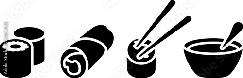Sushi Roll Dishes and Chopsticks Vector Illustration
