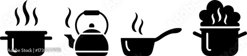 Cooking Utensils Silhouettes Featuring Pots Kettles and Steam