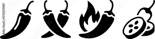 Chili Peppers Set with Fire and Sliced Pepper Design