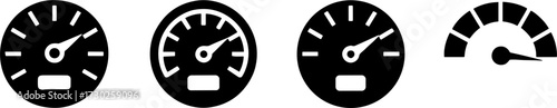 Speedometer Gauges Illustration Set with Four Different Speed Level Indicators for Dashboard Design
