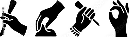 Silhouette of Hands Holding Brush and Palette Hand Drawing Gesture and Okay Sign for Art and Creativity