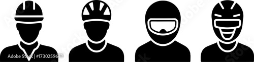 Diverse Helmeted Characters for Sport and Safety Illustration