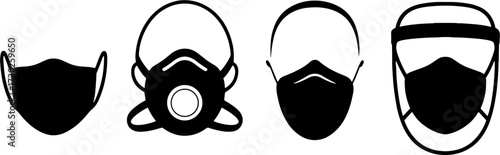 Medical Protective Face Masks and Respirators Vectors for Healthcare Safety and Hygiene Use