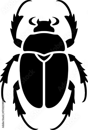 Black silhouette beetle insect with detailed legs and antennae for tattoo design or coloring