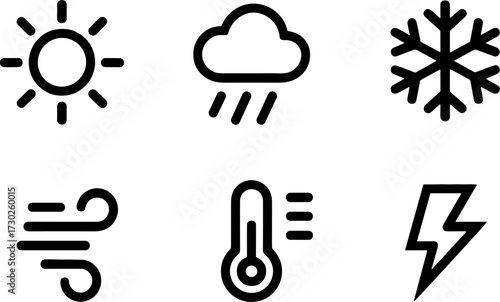 Weathers Sun Cloud Snow Wind Thermometer Lightning Vector Design