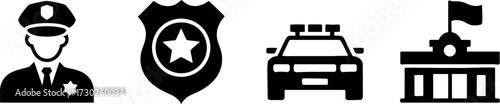 Police Officer Badge Patrol Car and Police Stations
