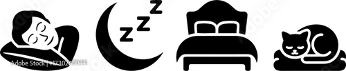 Cozy Sleeps with Resting Person Moon Bed and Cat Graphics