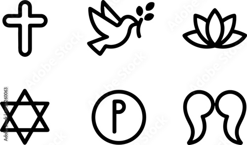 Religious Symbols Cross Dove Star Lotus Peace Set