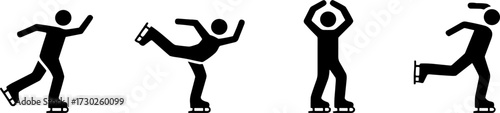 Figure Skaters Performing Jumps Spins and Poses Silhouettes for Sports Illustrations and Design