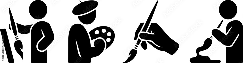 Obraz premium Artists Engaging in Creative Painting Process Vector Illustrations