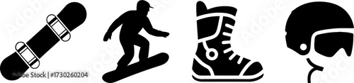 Snowboarding Gears Including Snowboard Boots and Helmet