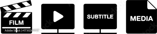 Black Film Play Subtitle Medias Vector Set for Video Editing and Multimedia Projects