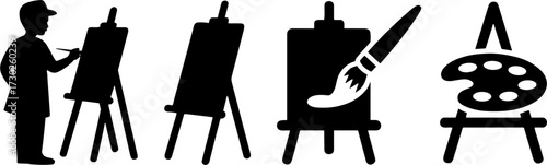 Painter with Easel Brush and Palette Vectors for Art Studio Painting Design Projects